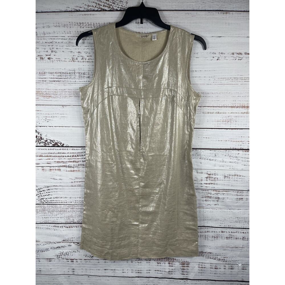 Population Dress Womens 10 Gold Metallic Linen Blend Sleeveless Shift Party Shin